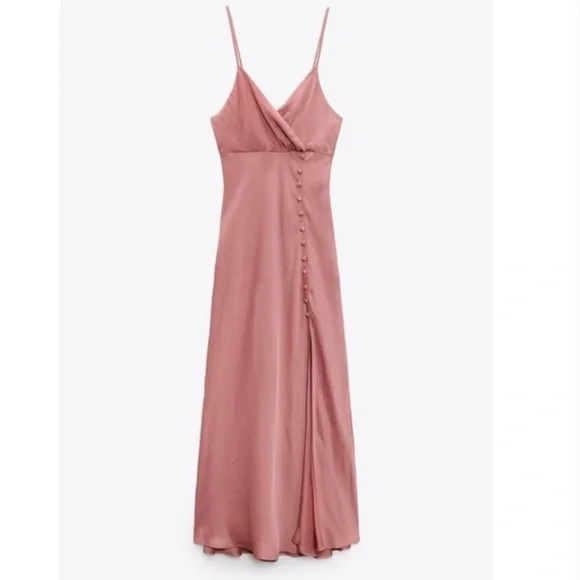 Zara Elegant Pink Spaghetti Strap Dress - Picture 6 of 10